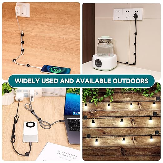 63pcs Black Cable Management,Adhesive Cable Clips,Cord Organizer ID 0.49"x 0.31",Cord Clips for Wires on Wall,Under Desk,Nightstand,PC,TV,Outdoor Lights Strip,Plant Clips for Climbing Plants