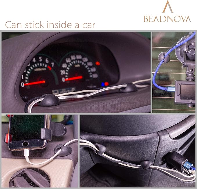 BEADNOVA Cable Clips Cord Organizer Cable Management Wire Cord Holder 1 Slots Adhesive Wire Holder for Car Charging Accessory PC Office Home (Black, 8 pcs)