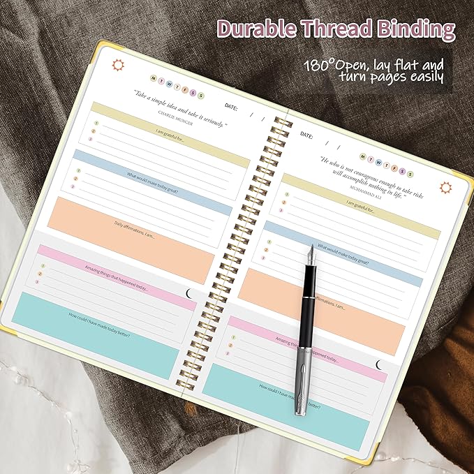 The Gratitude Journal for Women Men, 5 Minute Daily Gratitude Journal Spiral with Prompts & Quotes for Self Care, Happiness, Affirmation and Mindfulness, Hardcover, 5.9"x8.6"