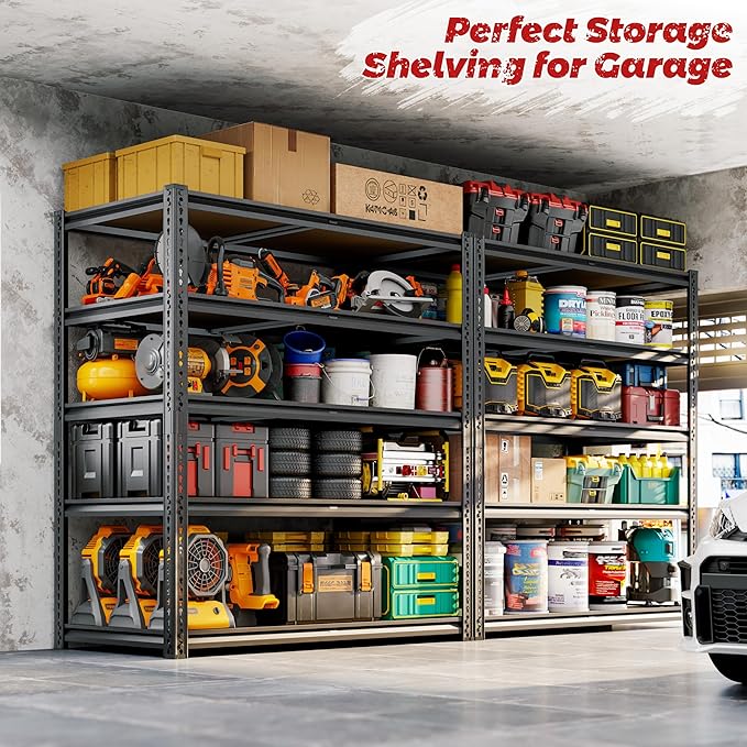 72" H Storage Shelves Heavy Duty, 2200LBS Garage Shelving, 5 Tier Metal Shelving Unit Adjustable Garage Shelves Utility Rack Shelf for Storage Warehouse Pantry Closet,40" W × 20" D × 72" H, Black