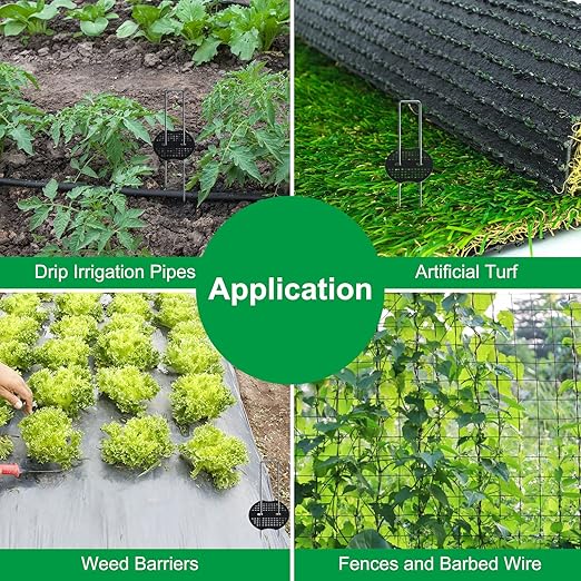 Finderomend 100 Pack Landscape Staples and 100 Pack Gaskets,8" 11 Gauge Galvanized Steel Garden Staples with Black Pads,Landscape Pins Turf Staples for Securing Weed Barrier Fabric Artificial Grass