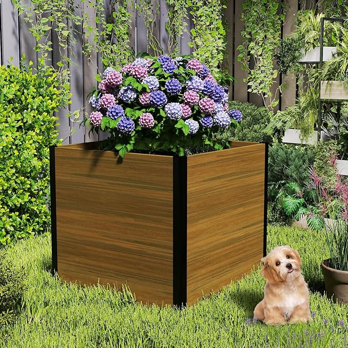 Raised Garden Bed - Expandable Design with Composite Panels & Aluminum Frame - Perfect for Flowers, Vegetables, Herbs - Outdoor Planter Box for Patio, Balcony, Backyard (Brown)