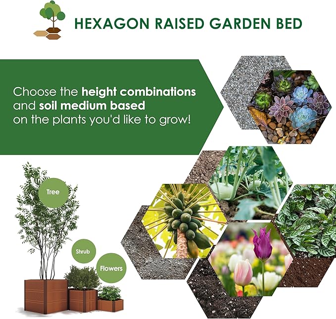 Hexagon Raised Garden Bed Kit, Single Unit, Single Layer, Planter Raised Garden Boxes for Vegetables, Flowers, Herbs and Succulents