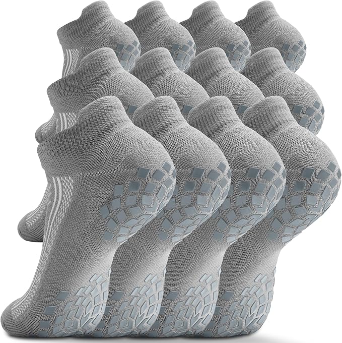 Pilates Grip Socks - Cushioned Slipper Non-Slip Grippy for Women Men Yoga - Barre Workout Hospital Sticky Socks