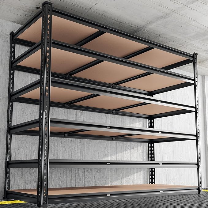 REIBII 6-Tier Garage Shelving, 84" H Storage Shelves Load 3300LB, Adjustable Metal Shelving, Large-Capacity Garage Shelves for Basement, Warehouse, 48.2" W X 84" H X 24" D, Black