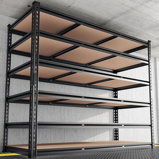 REIBII 6-Tier Garage Shelving, 84" H Storage Shelves Load 3300LB, Adjustable Metal Shelving, Large-Capacity Garage Shelves for Basement, Warehouse, 48.2" W X 84" H X 24" D, Black