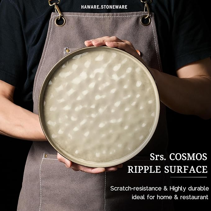 HaWare Dinnerware Sets, 24-Piece Plates and Bowls Set, Stoneware Dish Set for 8, Ceramic Dinnerware for Home Restaurant, Chip and Scratch Resistant, Microwave and Dishwasher Safe, Reactive Khaki