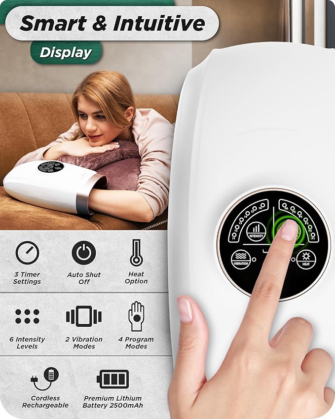 Lunix LX3 Hand Massager, Shiatsu Hand Massage Machine with Heat and Compression, 6 Levels Pressure Point Therapy for Arthritis, Carpal Tunnel, and Finger Numbness, Pain Relief