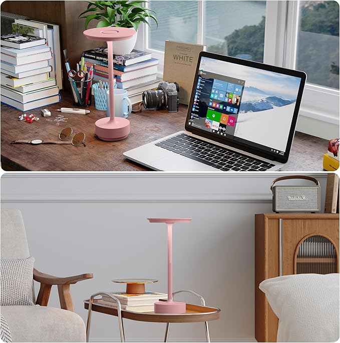2 Pack Rechargeable Cordless Table Lamps, Portable 5000mAh Outdoor Table Light, 3 Color Stepless Dimming LED Table Lamp with Memory Function, for Home/Dinner/Patio/Restaurant.(Pink)