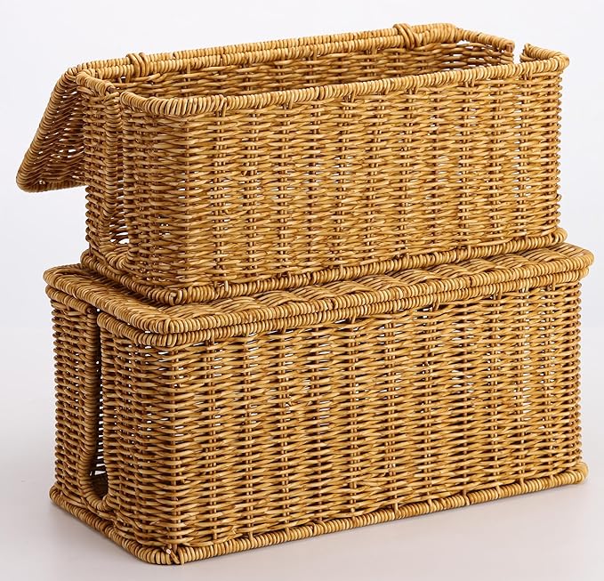 2Pack Large Cable Management Box, Handwoven Imitation Rattan Cord Organizer Cord Hider Box, Desk Wire Management to Hide Cords and Power Strips, Natural