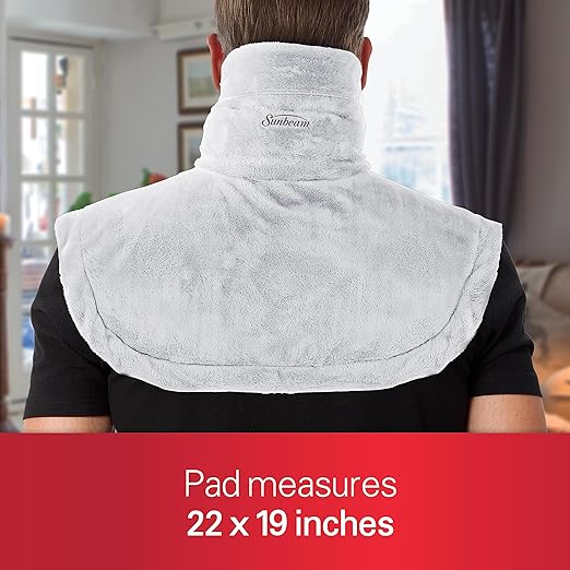 Sunbeam Contoured Heating Pad for Neck & Shoulder Pain Relief with Auto Shut Off Moist Heating Option 22 x 19 Grey