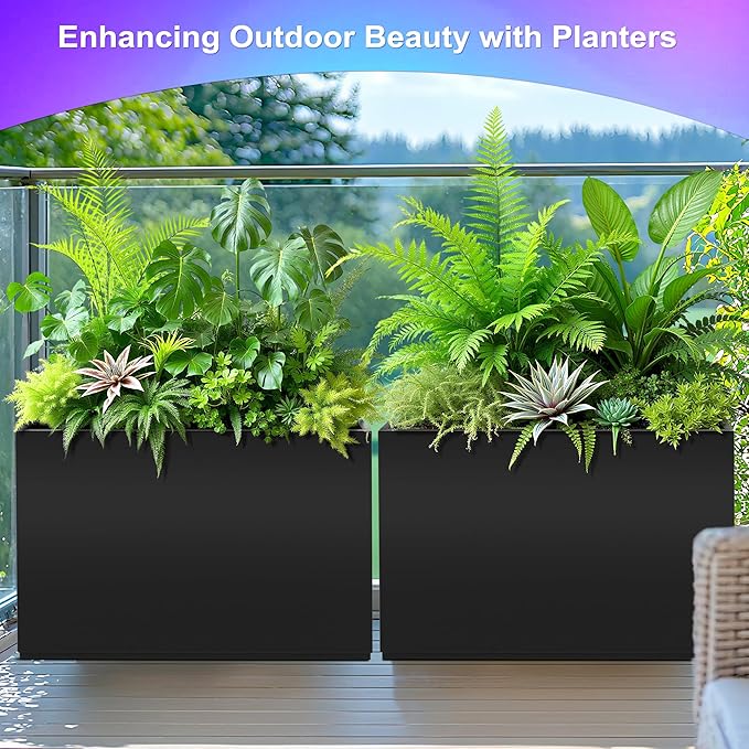 Tall Metal Planter, 12" W×24" H Large Rectangular Planter Box for Outdoor or Indoor, All-Weather Durable Plant Box with Drainage Holes & Removable Shelf for Patio, Porch, Garden, Trees, Flowers