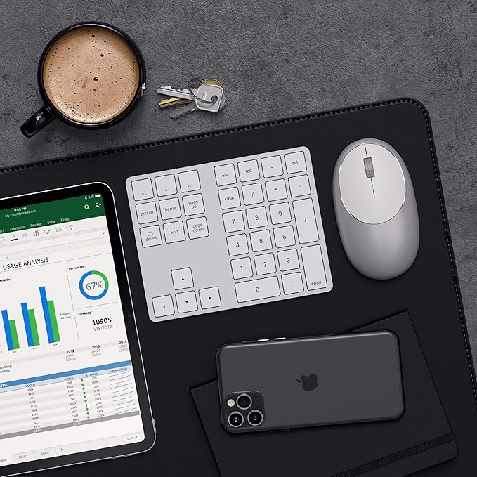 Satechi Bluetooth Extended Numeric Keypad, Slim Rechargeable 34-Key Numberpad, for MacBook Air/Pro M4, iPad Air/Pro M4/M3, iPad mini, Mac mini, iMac - Silver