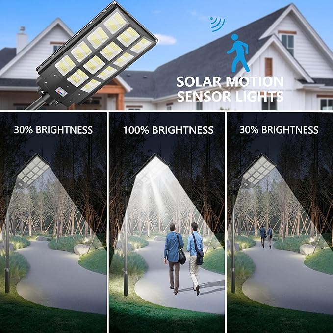 8000W Solar Street Light Outdoor Waterproof, 240000LM Solar Powered Parking Lot Lights Large Street Light Dusk to Dawn with Motion Sensor, LED Flood Light Wide Angle Lamp for Patio and Parkling Lot