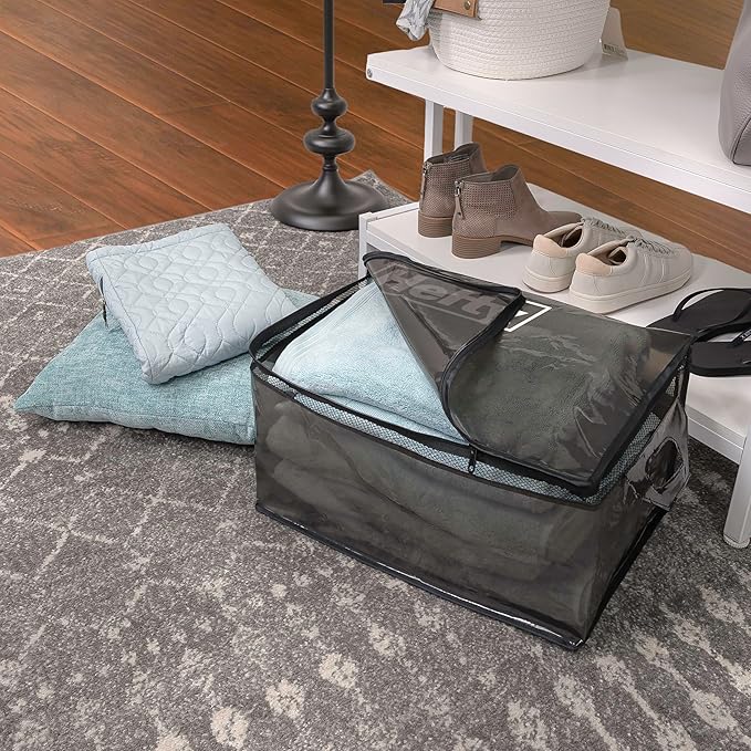 Hefty Large Flexible Tote with Breathable Mesh, Double Zipper, 2 Handles – Ideal for Moving or Clothes & Apparel Storage, Alternative to Plastic Bin, Organizer or Container – 2 Pack