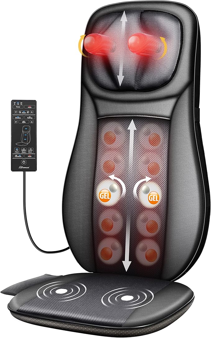 Snailax Shiatsu Full Back Massager with Heat, Chair Massager for Neck and Back Shoulders,Gel Modes Massage Cushion,Adjustable Height Massage Seat, Mothers Day Gifts for Mom,Dad