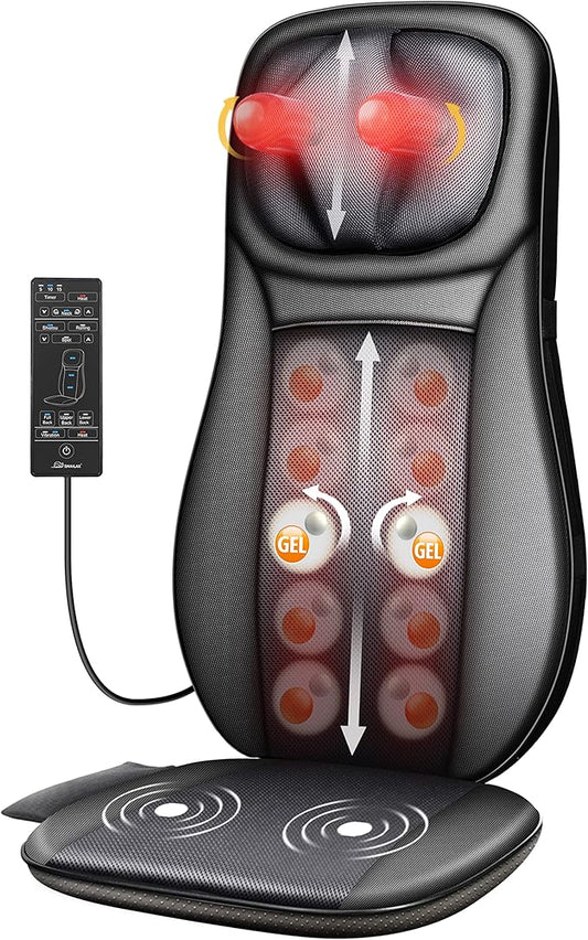 Snailax Shiatsu Full Back Massager with Heat, Chair Massager for Neck and Back Shoulders,Gel Modes Massage Cushion,Adjustable Height Massage Seat, Mothers Day Gifts for Mom,Dad