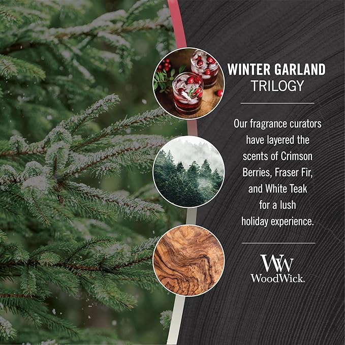 WoodWick Winter Garland Scented Trilogy Ellipse Candle, Crackles at it Burns, Up to 50 hrs burn time, 16oz