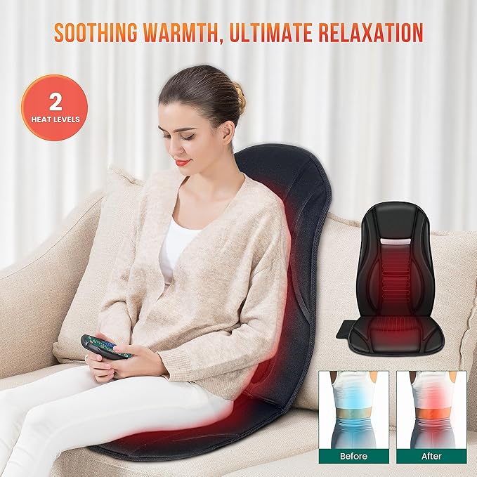 Snailax Vibration Back Massager with Heat, Seat Massager with 8 Vibrating Motors & 5 Modes, Chair Massager Cushion, Massage Pad for Chair, Office, Gifts for Lover