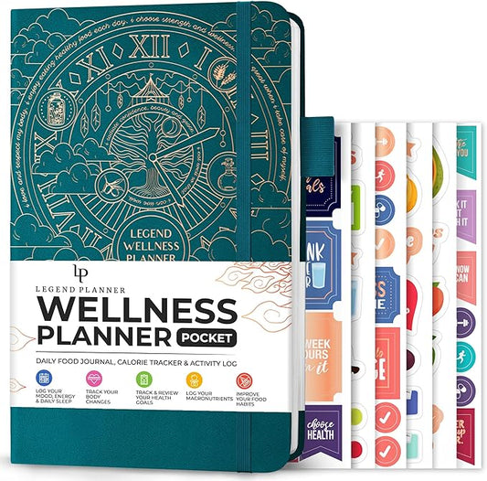 Legend Wellness Planner & Food Journal Pocket – Daily Diet & Health Journal with Weight Loss, Measurement & Exercise Trackers – Lifestyle & Nutrition Diary – Lasts 6 Months, 3.9x6.3″ – Dark Teal