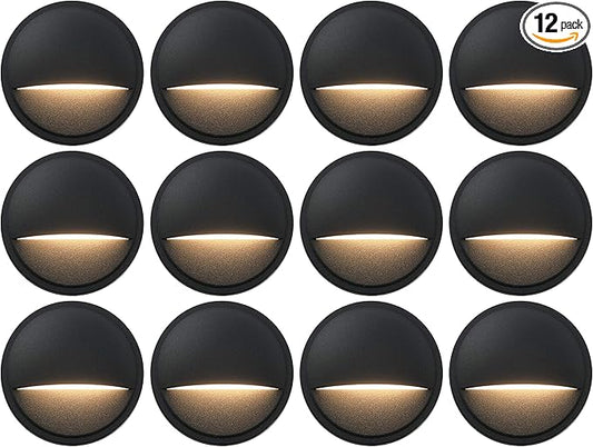 GKOLED 12 Pack Low Voltage LED Deck Lights, Landscape Step Lights Fixtures, 2W Integrated LED Chips, Die-cast Aluminum 12V AC/DC Railing Post Accent Lighting, Black Powder Coated Finish, UL-Listed