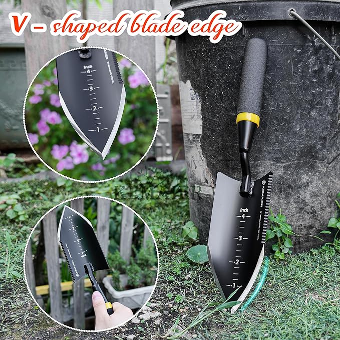 Heavy-Duty Trowel Garden Tool, Stainless Steel Serrated Hand Shovel for Effortless Digging, Weed Control, and Precise Bulb Planting