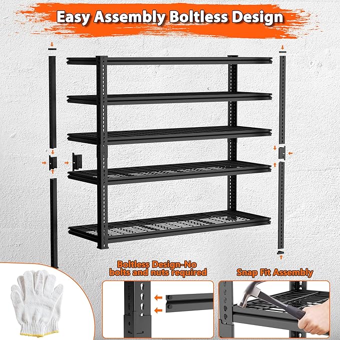 Storage Shelves Heavy Duty, 3 PCS 48" L x 18" W x 72" H Garage Wire Shelving Unit Loads 2800LBS, 5-tier Adjustable Metal Industrial Utility Shelf Rack for Kitchen, Laundry Room, Warehouse, Basement