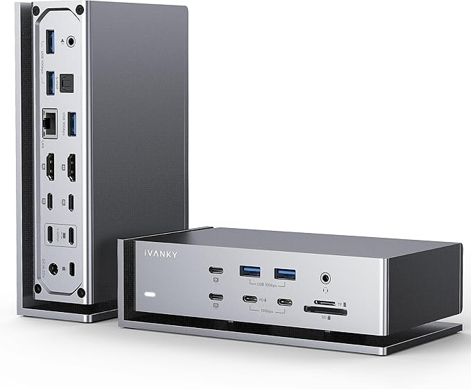 iVANKY FusionDock Max 1 Dual Thunderbolt 4 Chips, 20-in-1 Quad 6K@60Hz Monitor MacBook Docking Station, 40Gbps Dock for Mac M1/M2/M3 Pro/Max, 2HDMI 2.0, 96W PD, 10Gbps USB, 2.5 GbE, Silver