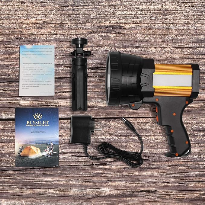 BUYSIGHT Rechargeable Spotlight,Spot Lights Hand held High lumens Large Flashlight Handheld Spotlight Lightweight and Super Bright Flashlight (Aluminium_Alloy Golden)