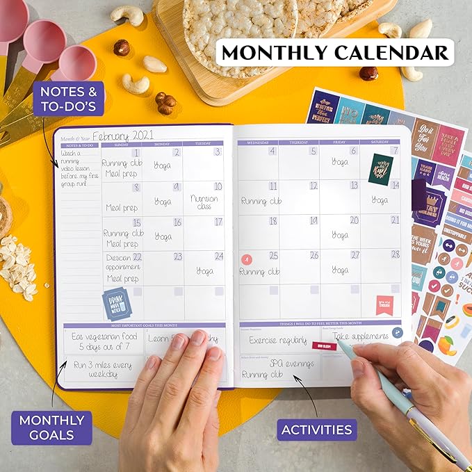 Legend Wellness Planner & Food Journal Pocket – Daily Diet & Health Journal with Weight Loss, Measurement & Exercise Trackers – Lifestyle & Nutrition Diary – Lasts 6 Months, 3.9x6.3″ – Purple