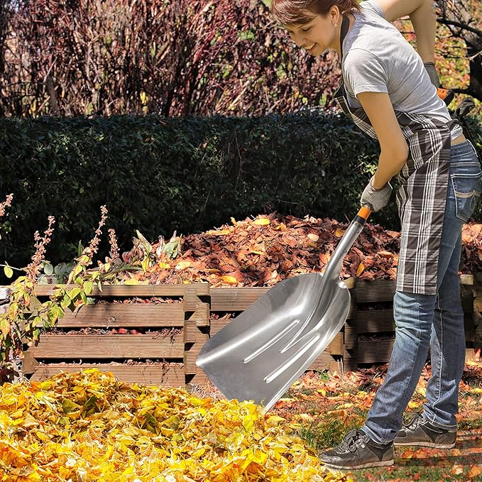 Aluminum Snow Shovel with D Handle Metal Snow Shovel for Driveway 45Inches 3.7 Pounds Transfer Shovel Shovel for Gardening, Orange