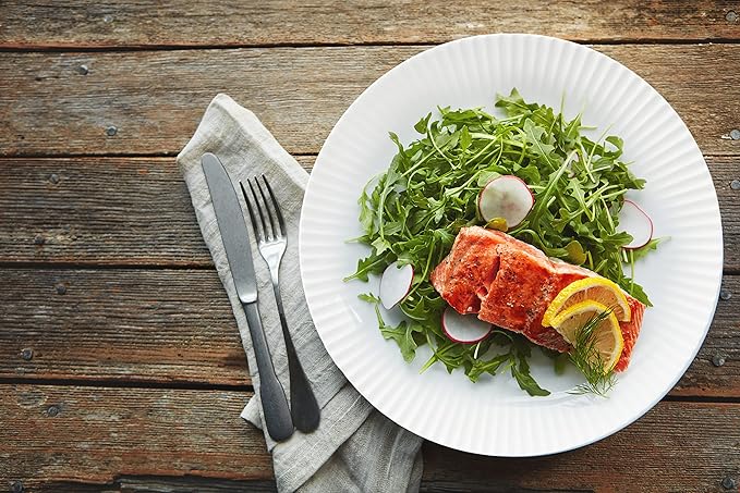 Dinnerware, 16 Piece Set Bone China, Service for 4, White Embossed stripe Dishes, Microwave Safe, Chip Resistant, Dishware, For Formal Casual and Everyday Living, Plates and Bowls Set