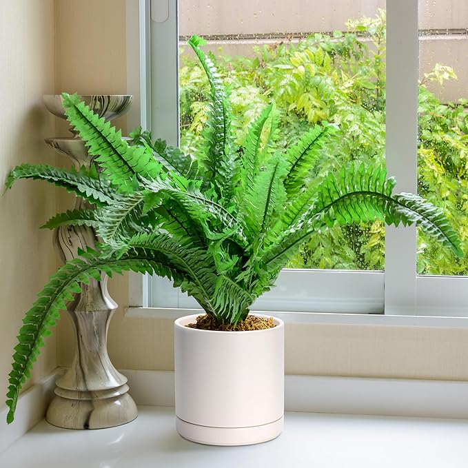 D'vine Dev Set of 2 Plants Pots, 8.2 Inch Ceramic Planter Pot for Plants with Drainage Hole and Saucer, Oatmeal, 94-V-D-8