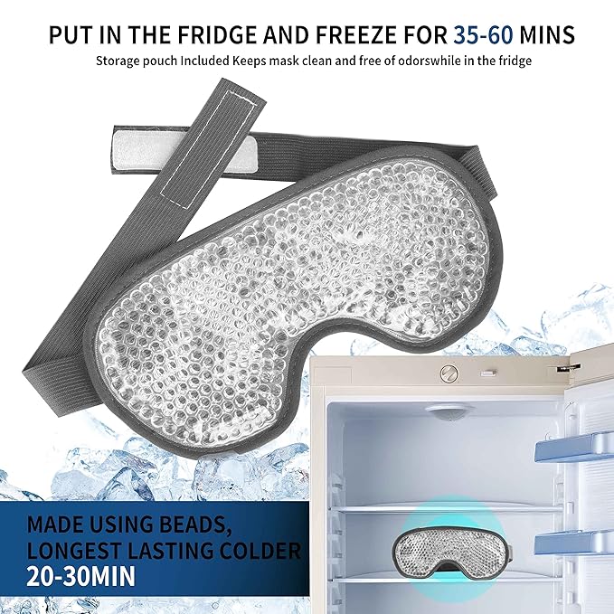 Cooling Eye Mask with Gel Bead, Reusable Cold Compress Ice Pack Sleeping Eye Cooling Pads for After Eyelid Surgery, Puffiness, Puffy Eyes, Headache, Migraine Relief(Grey)