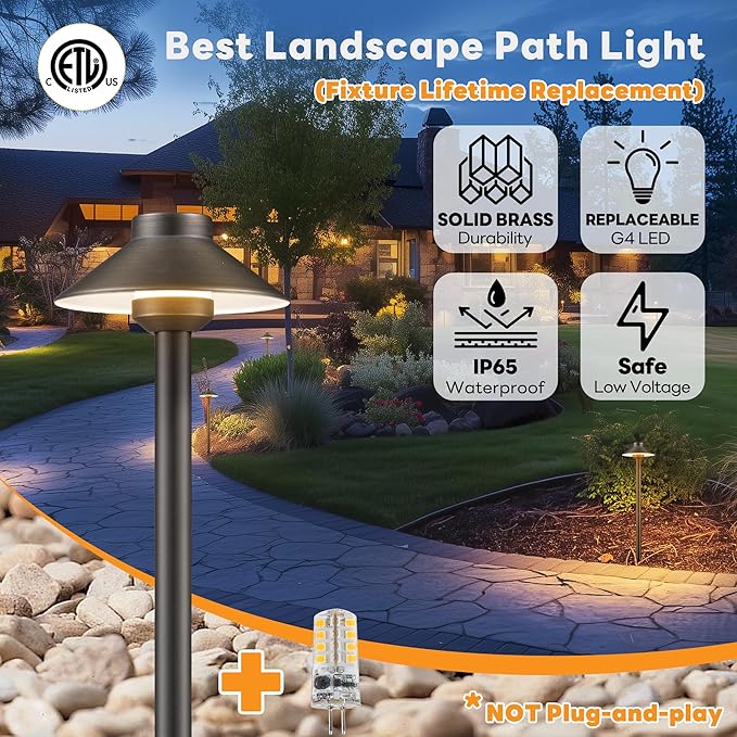 Halloween Low Voltage Brass Pathway Light Kit (6 Path Lights, 6 Hanging Ghost) LED Landscape Decor, Garden Lighting Outdoor Waterproof IP65, 12V Wired for Yard Party with 2700K G4 Bulb