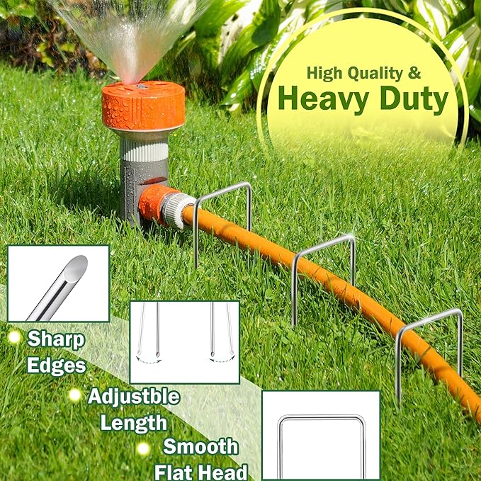 AJART Landscape Staples Garden Stakes: 6 Inch Reusable Galvanized Steel Spikes for Artificial Turf, Tents & Ground Cover - 200Pcs