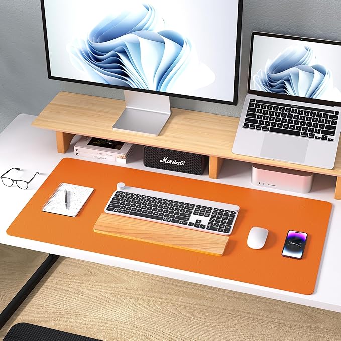 Aothia Leather Desk Pad Protector, Mouse Pad, Office Desk Mat, Non-Slip PU Leather Desk Blotter, Laptop Desk Pad, Waterproof Desk Writing Pad for Office and Home (36" x 17", Hermes Orange)