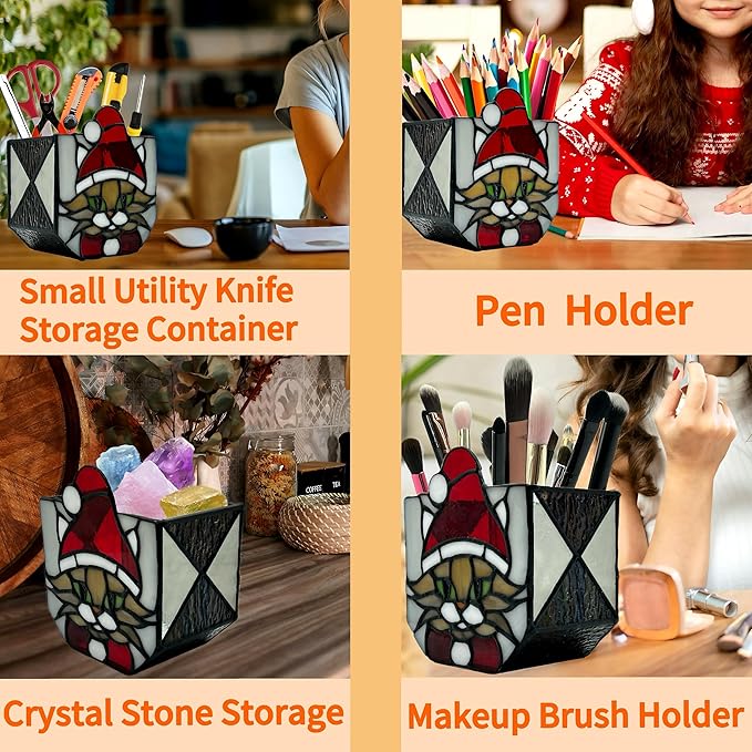 Stained Glass Christmas Cat Planter，Cute Planters for Indoor Plants,Decorative Plant Pots,Christmas Candle Holder,Plant Lady Gifts