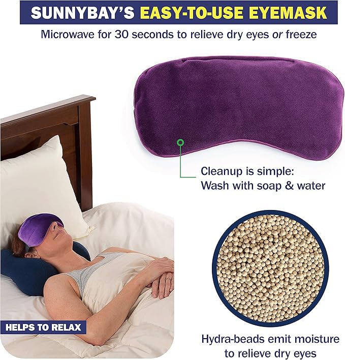 SunnyBay Microwavable Heated Eye Mask for Dry Eyes, Moist Cold and Warm Compress for Eyes with Elastic Strap and Unscented Hydra Bead Filling, Washable Soft Plush Material, 7.9 x 4.3 Inches