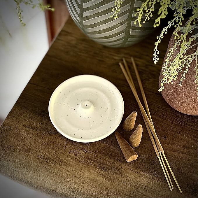 SHIBUSA Incense Holder - 4 INCH | Modern Minimalist Circular Incense Stick Burner for Cones or Sticks | Australian Designer | Ceramic Ash Catcher | Incense Not Included