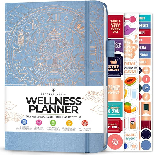 Legend Wellness Planner & Food Journal – Daily Diet & Health Journal with Weight Loss, Measurement & Exercise Trackers – Lifestyle & Nutrition Diary – Lasts 6 Months, A5 size – Periwinkle
