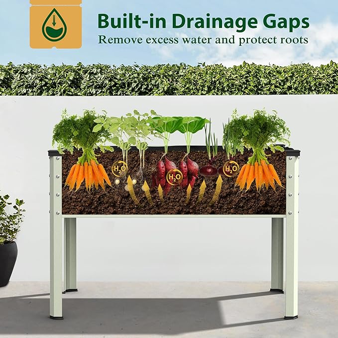 MUPATER 47.8" L x 23.5" W x 31.9" H Galvanized Steel Raised Garden Bed, 507lbs Capacity Large Metal Elevated Raised Planter Box with Legs & Detachable Black Liner for Patio, Balcony, Beige