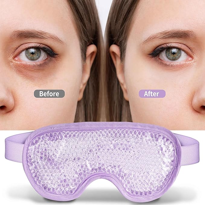 Cooling Eye Mask with Gel Bead, Reusable Cold Compress Ice Pack Sleeping Eye Cooling Pads for After Eyelid Surgery, Puffiness, Puffy Eyes, Headache, Migraine Relief （Purple）