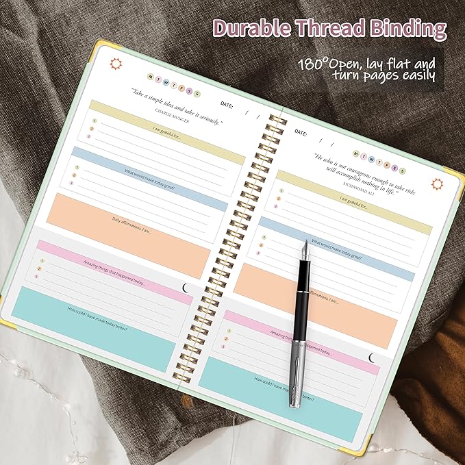 The Gratitude Journal for Women Men, 5 Minute Daily Gratitude Journal Spiral with Prompts & Quotes for Self Care, Happiness, Affirmation and Mindfulness, Hardcover, 5.9"x8.6"