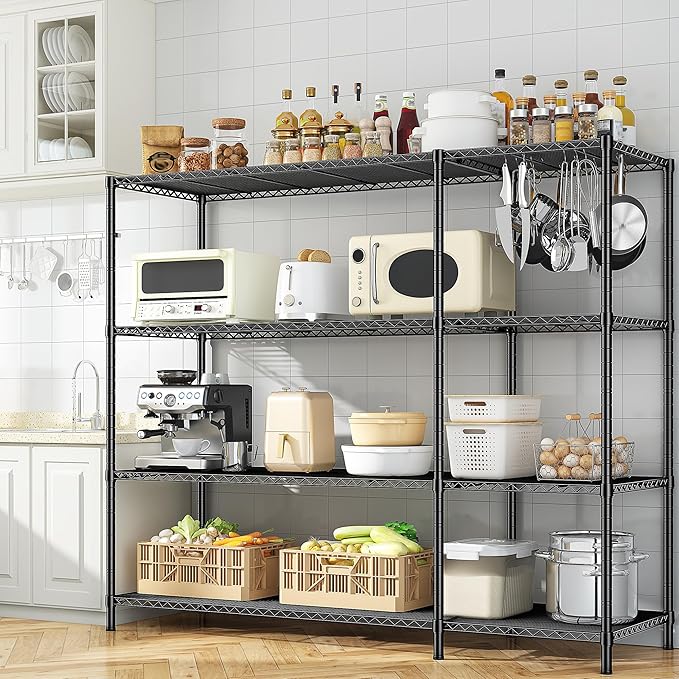 52.4W Storage Shelves Wire Shelving Unit, 4 Tier Metal Shelving Rack Load 1120LBS,Adjustable Pantry Shelves Heavy Duty Garage Shelving,52.4Wx13.8Dx59H,2PCS