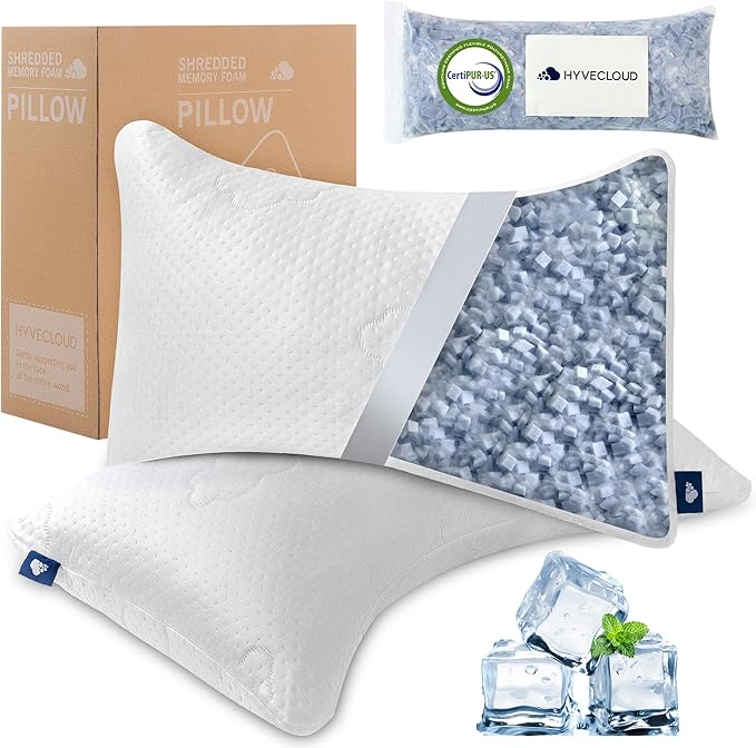 Cooling Memory Foam Pillows for Deep Sleep Bed Pillow & Washable Cover Cooling Pillow for Neck PainRelief Pillow for Shoulder & Back Crescent White-Cooling++ (Queen+Extra Fill) Pack of 2