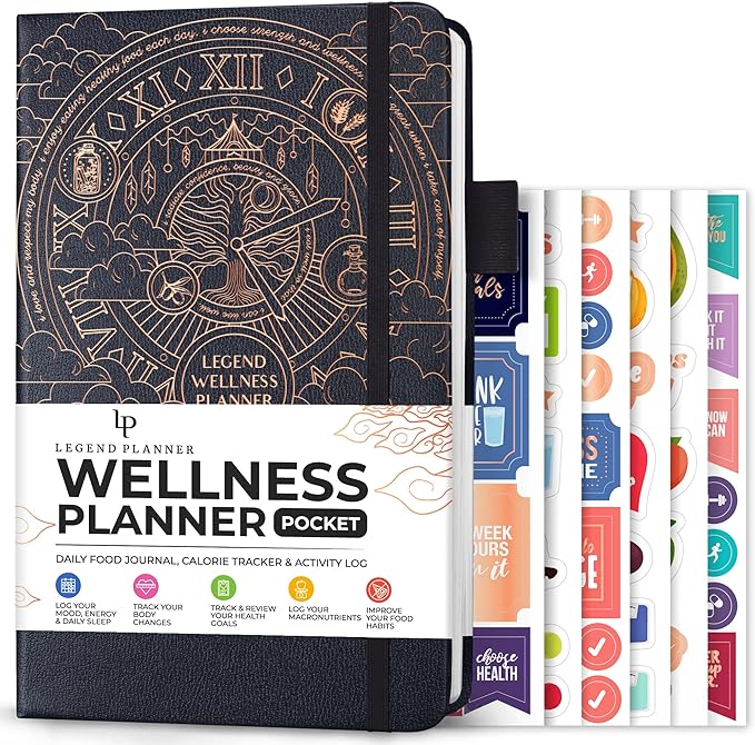 Legend Wellness Planner & Food Journal Pocket – Daily Diet & Health Journal with Weight Loss, Measurement & Exercise Trackers – Lifestyle & Nutrition Diary – Lasts 6 Months, 3.9x6.3″ – Mystic Gray