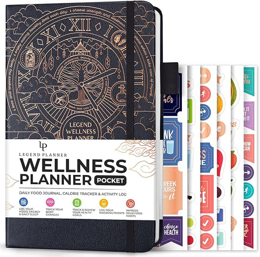 Legend Wellness Planner & Food Journal Pocket – Daily Diet & Health Journal with Weight Loss, Measurement & Exercise Trackers – Lifestyle & Nutrition Diary – Lasts 6 Months, 3.9x6.3″ – Mystic Gray
