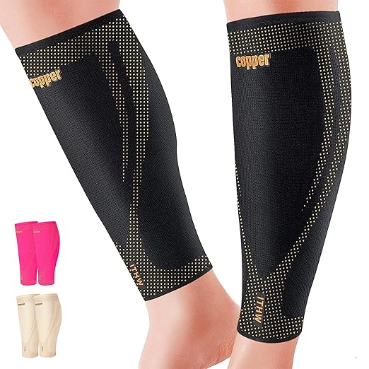 Copper Calf Compression Sleeves for Men and Women, Shin Splint Compression Sleeve for Legs Pain Relief, Footless Compression Socks for Varicose Veins(1 Pair)