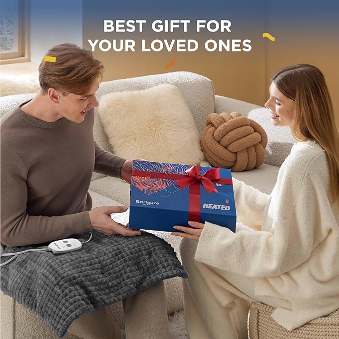 Bedsure Back Heating Pad for Neck and Shoulders, Weighted Heated Pad with Vibration, FSA Eligible Items, Birthday Gifts for Women Men Mom Men, Auto Shut Off, 6.3lbs 20" x 24" Dark Grey